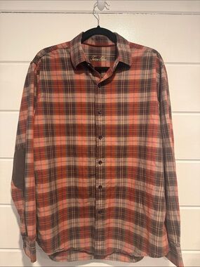 Tasso Elba Plaid Button-Down Shirt in Brown & Orange. Size - medium